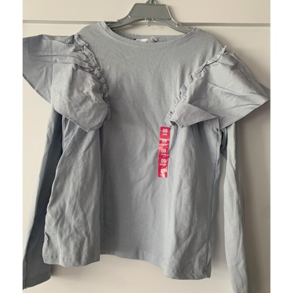 ZARA GIRLs Easter‎   blouse Top Size 9 Light Blue RUFFLED POPLIN